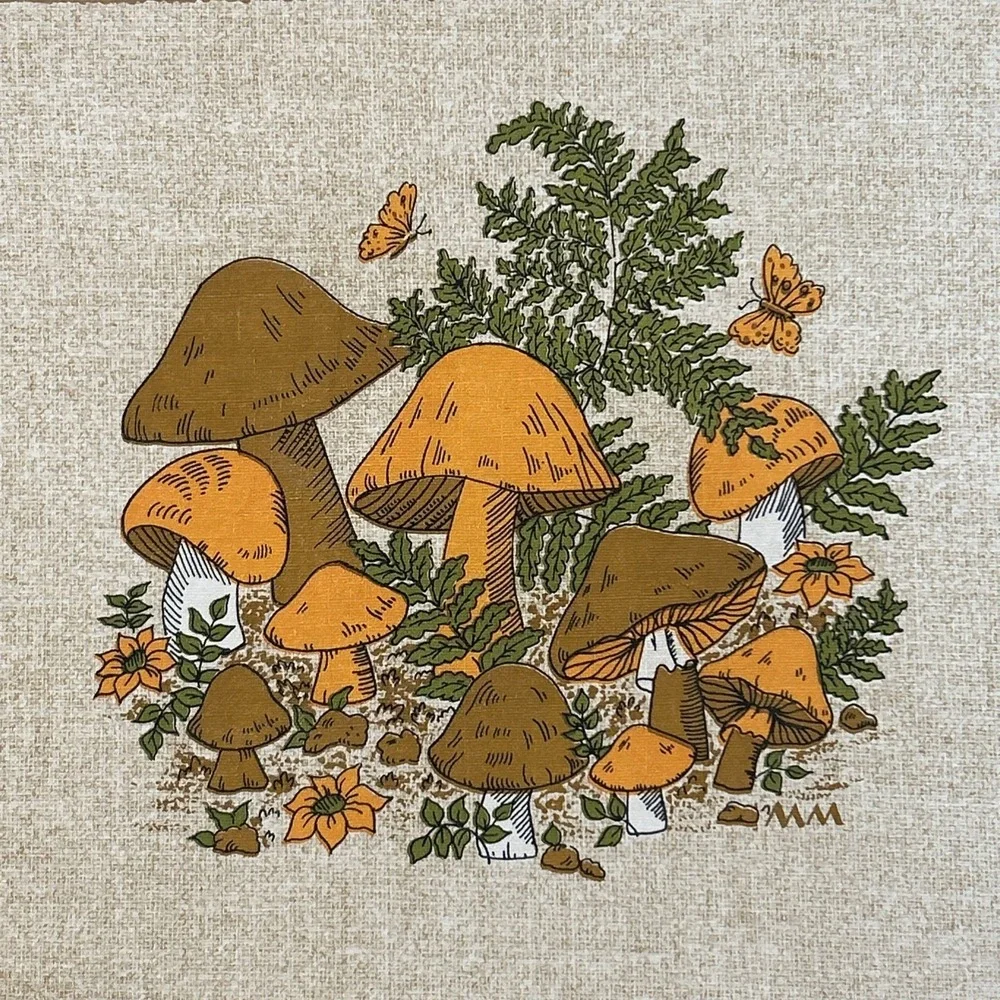 Set Of 4‎ Vinyl MCM 1970's Mushroom Table Mats Orange Brown Rectangle Beige